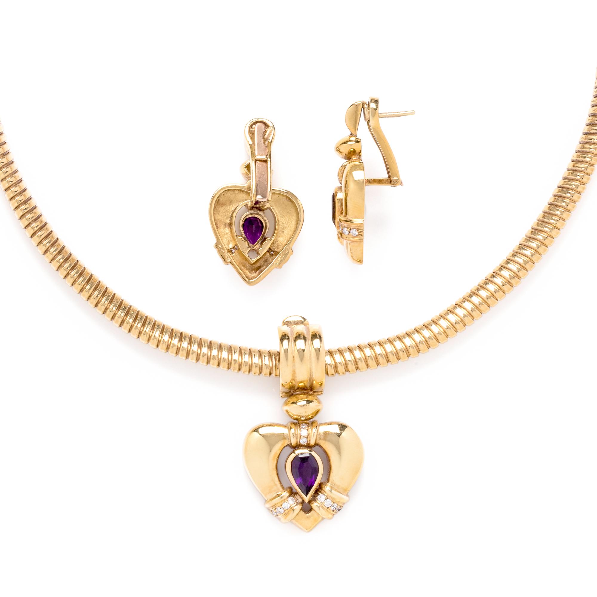YELLOW GOLD, AMETHYST AND DIAMOND SET