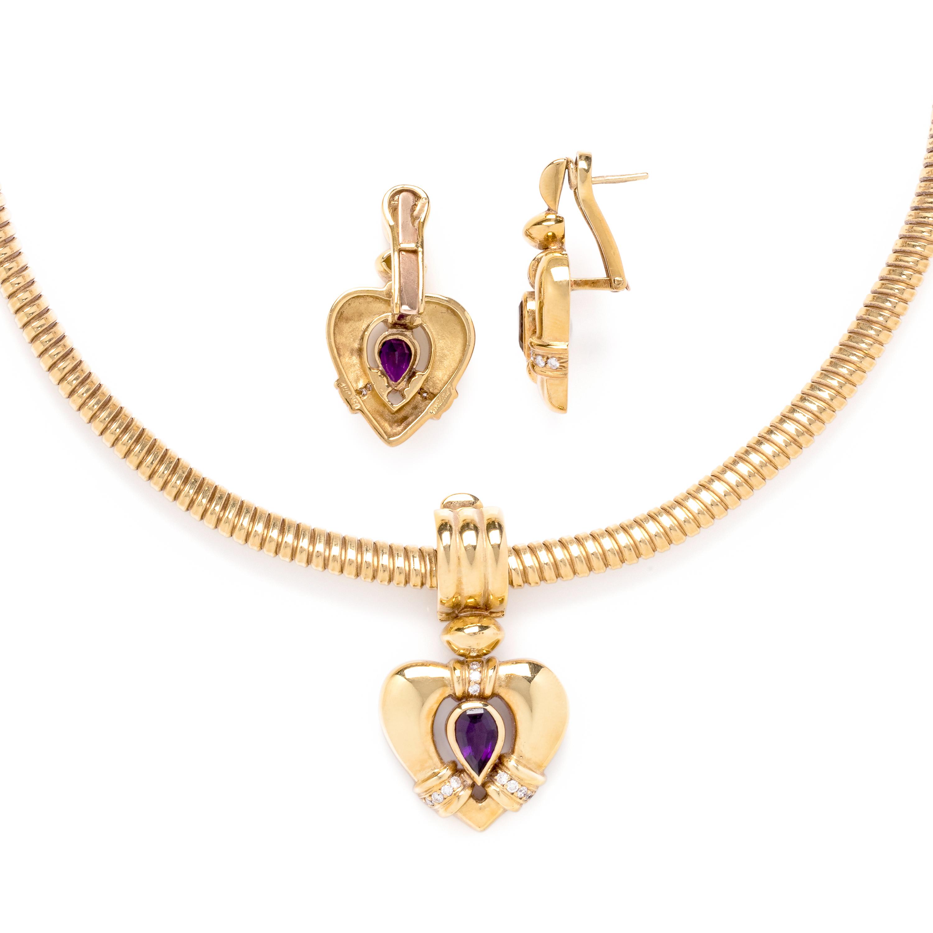 YELLOW GOLD, AMETHYST AND DIAMOND SET