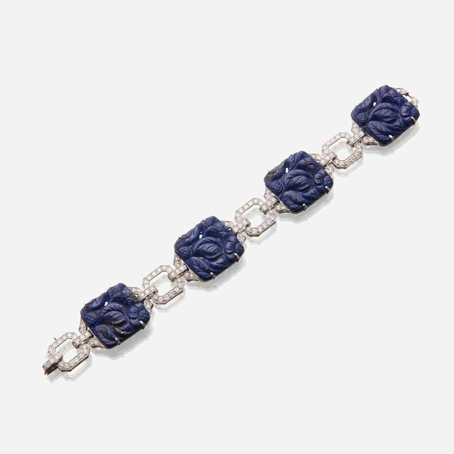 A lapis lazuli, diamond, and eighteen karat white gold bracelet