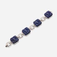A lapis lazuli, diamond, and eighteen karat white gold bracelet