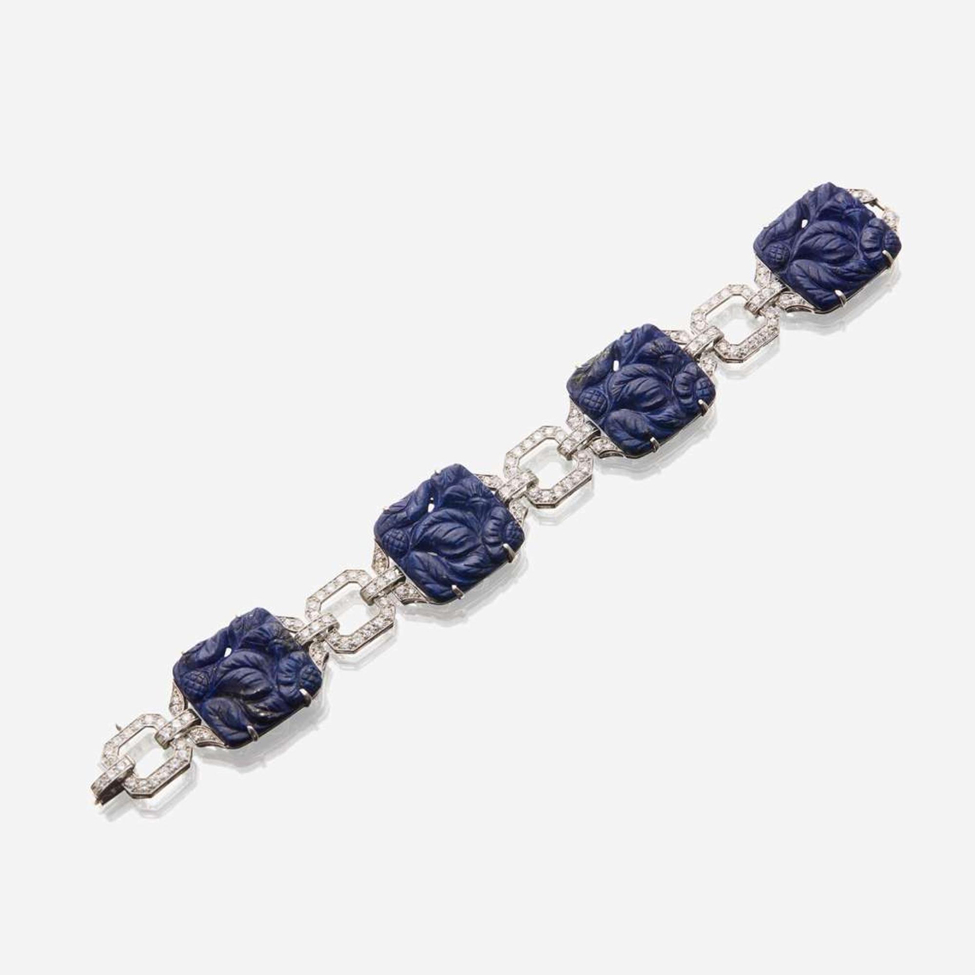 A lapis lazuli, diamond, and eighteen karat white gold bracelet