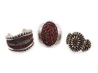 Navajo and Zuni Silver and Cluster Cuff Bracelets