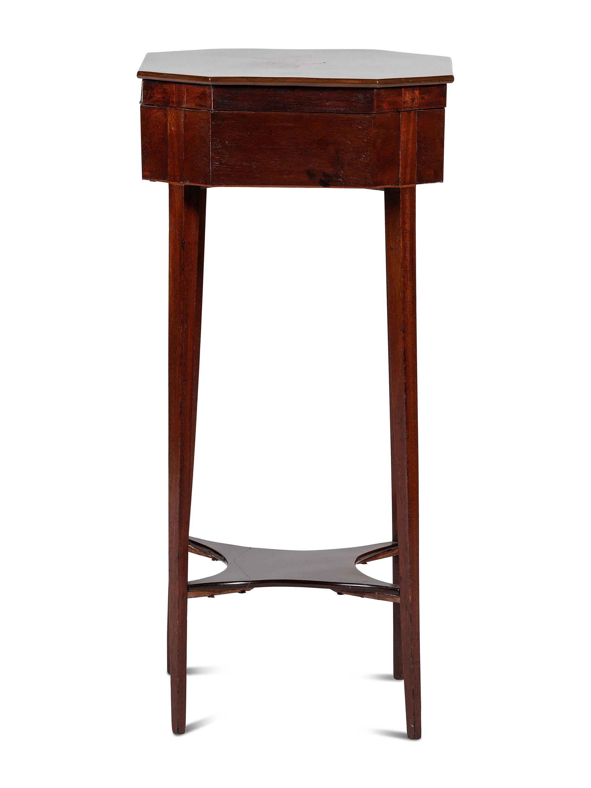 A Federal Shell Inlaid and Figured Mahogany Lady's Octagonal Top Work Table