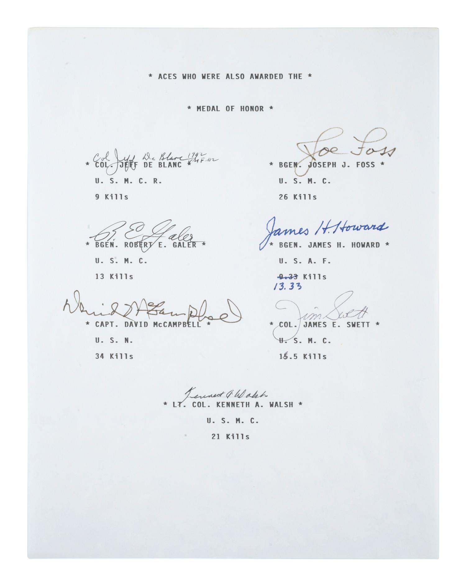 [WWII - MEDAL OF HONOR]. 88 signatures from 16 Congressional Medal of Honor recipients.
