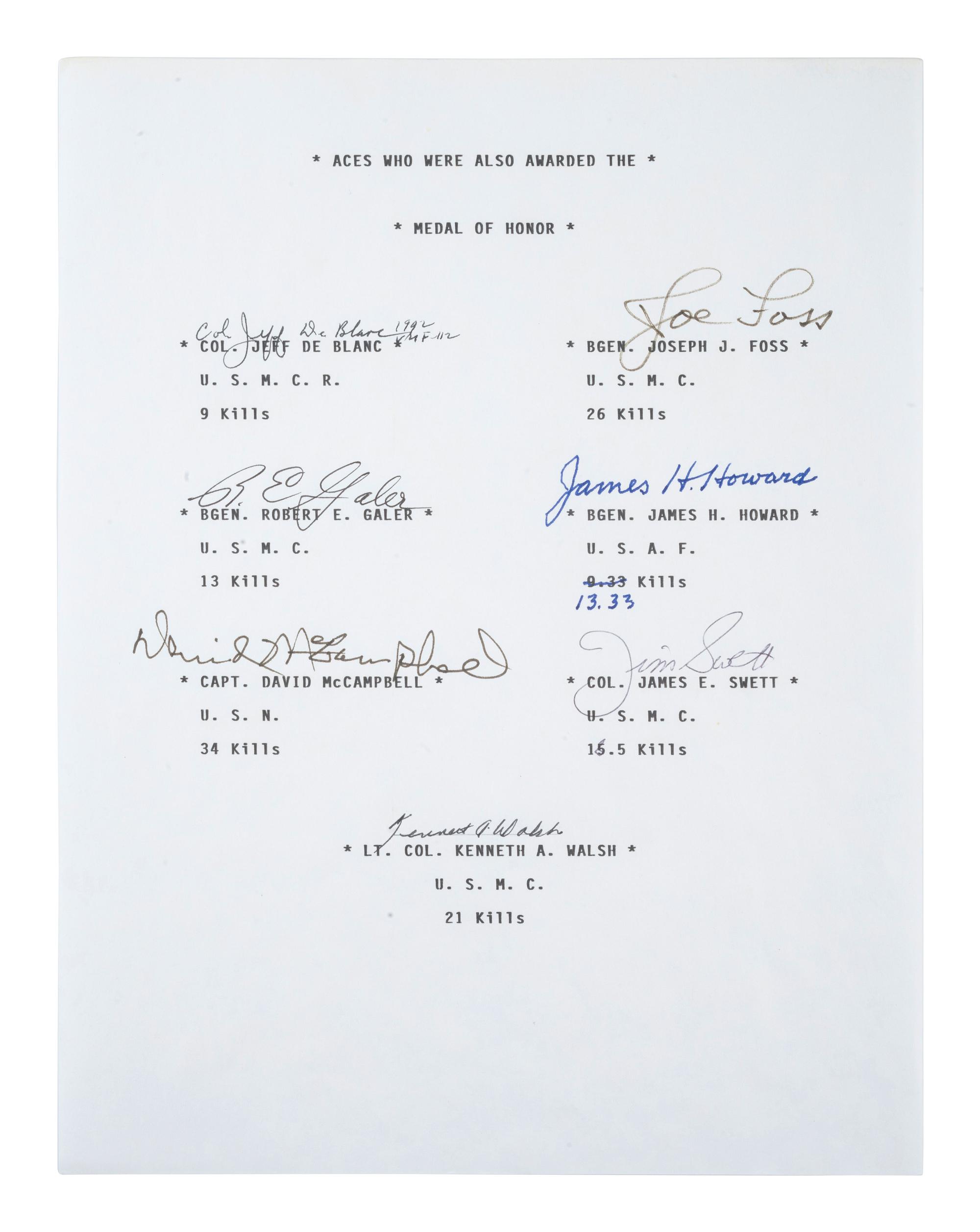 [WWII - MEDAL OF HONOR]. 88 signatures from 16 Congressional Medal of Honor recipients.