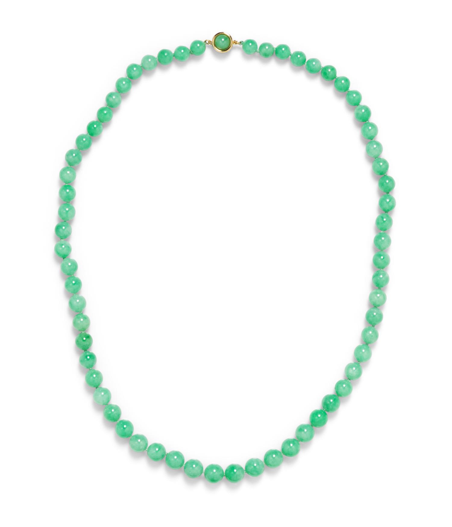 A Graduated Single Strand Jadeite Jade Bead Necklace,
