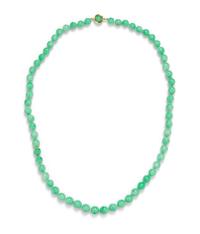 A Graduated Single Strand Jadeite Jade Bead Necklace,