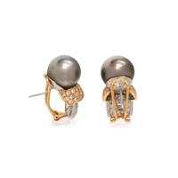 BICOLOR GOLD, TAHITIAN CULTURED PEARL AND DIAMOND CLIP EARRINGS