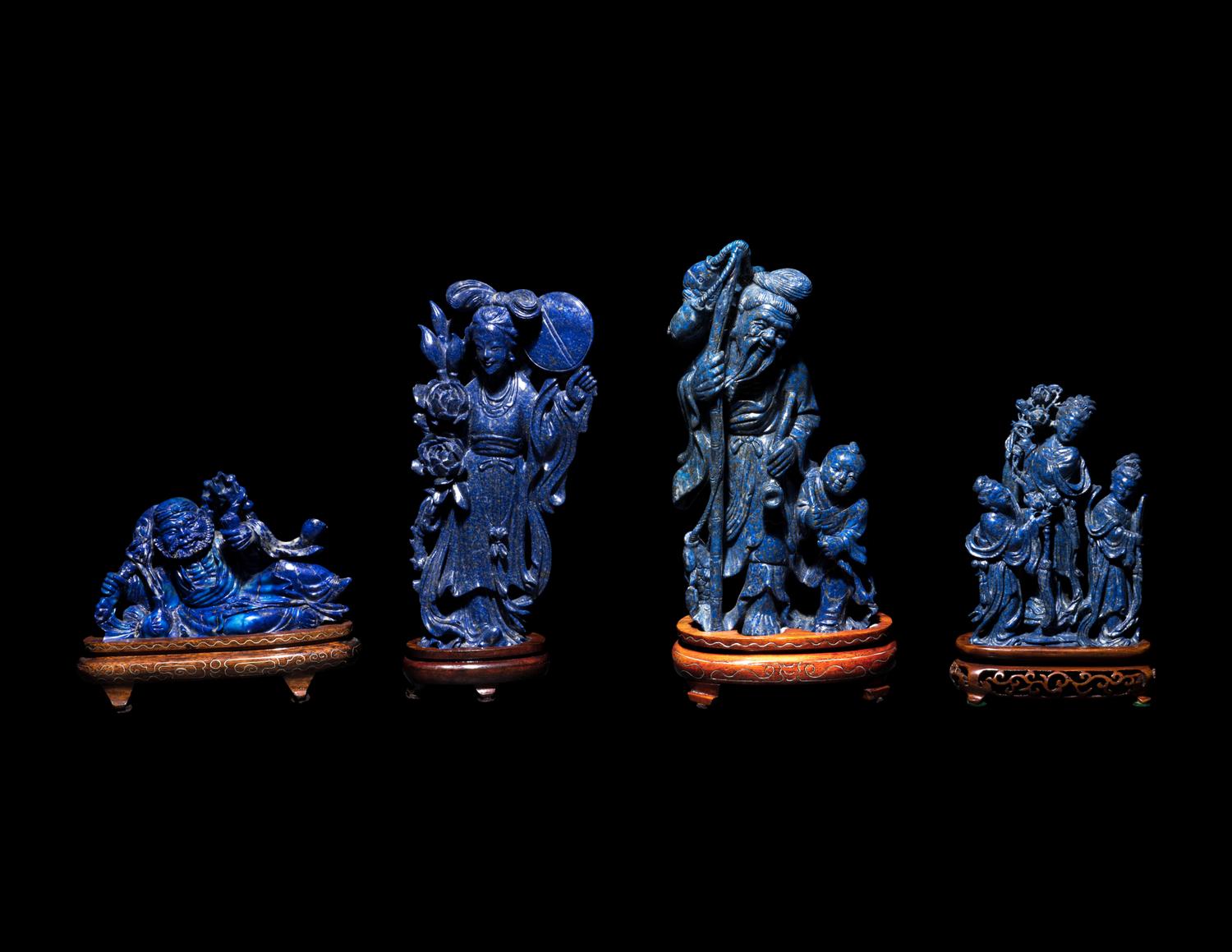 Four Chinese Lapis Lazuli Figural Groups