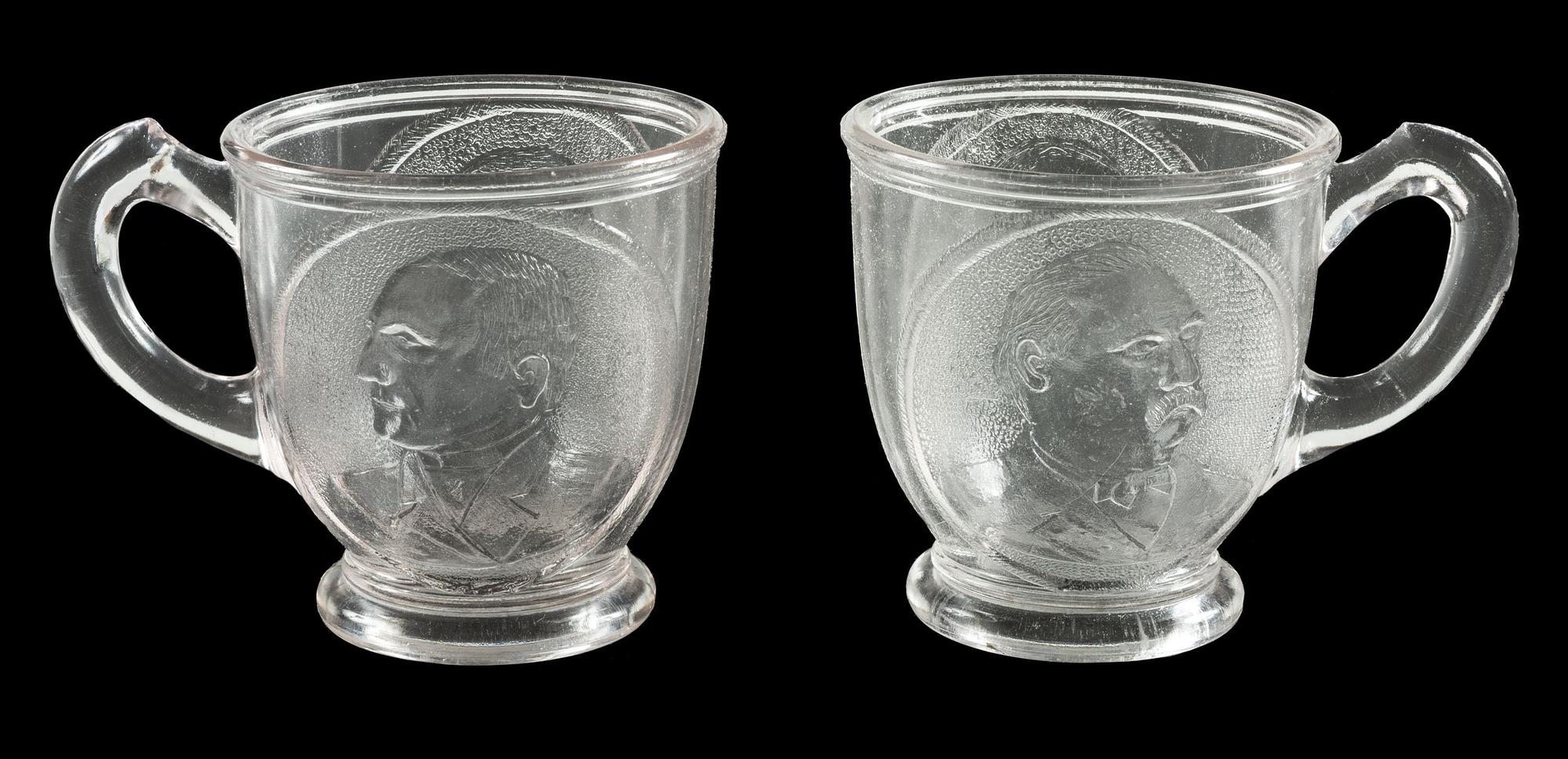 [HARRISON, Benjamin] -- [CLEVELAND, Grover]. A group of cigar boxes and early American pattern glass cups from the 1884, 1888, and 1892 presidential campaigns, comprising: