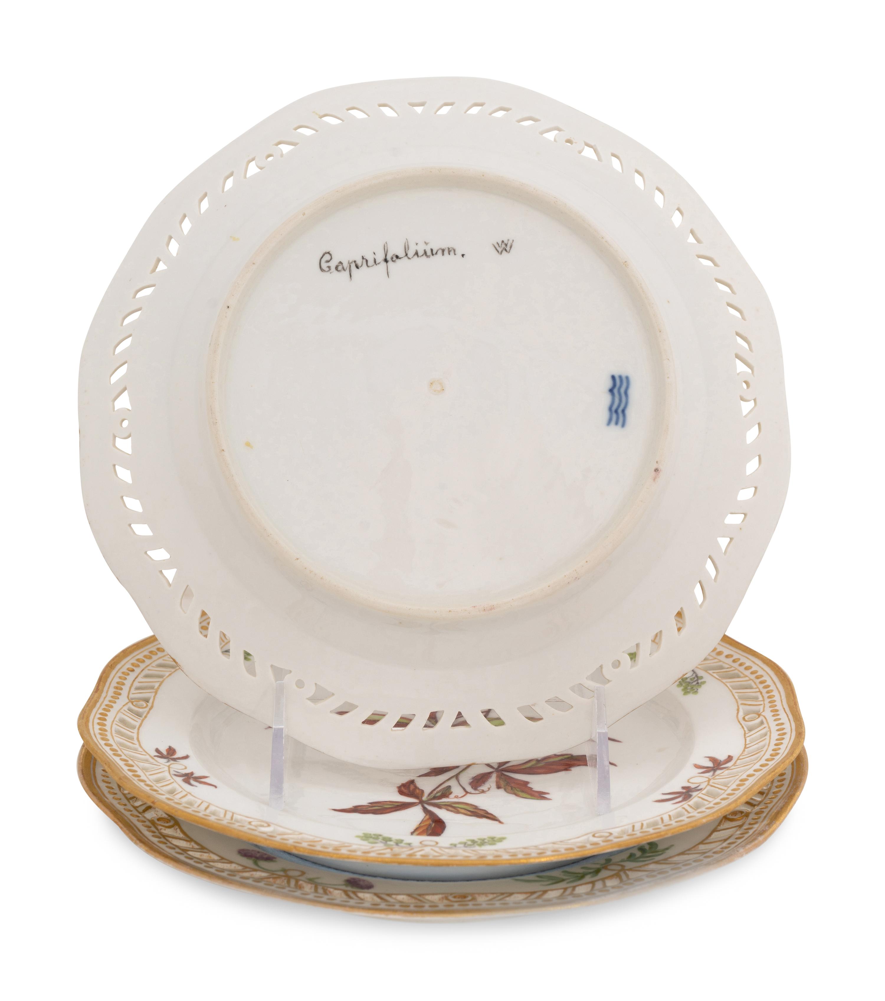 A Set of Three Royal Copenhagen Flora Danica Reticulated Luncheon Plates, 1870-1890