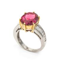 A Platinum, Yellow Gold, Spinel and Diamond Ring, 7.40 dwts.