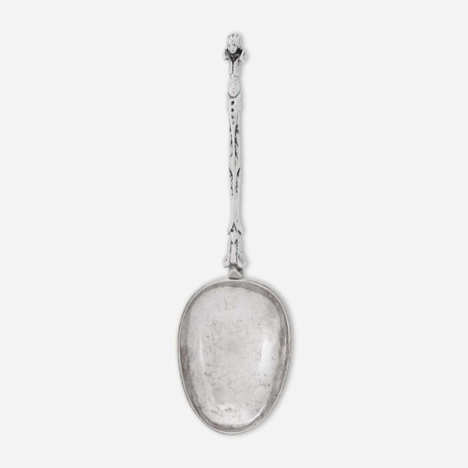 A rare caryatid handle silver spoon Henricus Boelen II (1697-1755), New York, NY, circa 1715