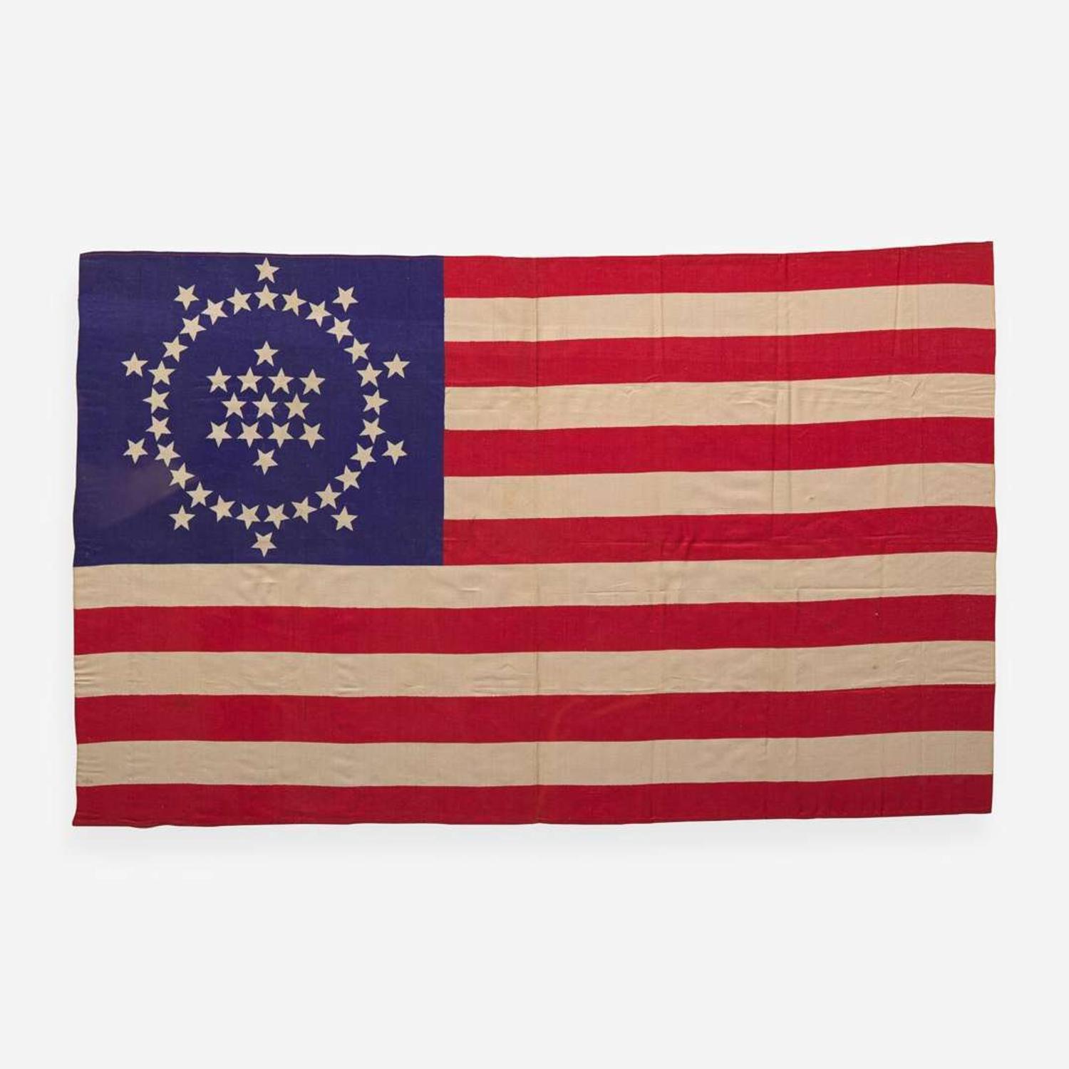 A 48-Star printed silk "Whipple" pattern American "Peace" Flag Probably Dettra Flag Co., Oaks, PA, 1912