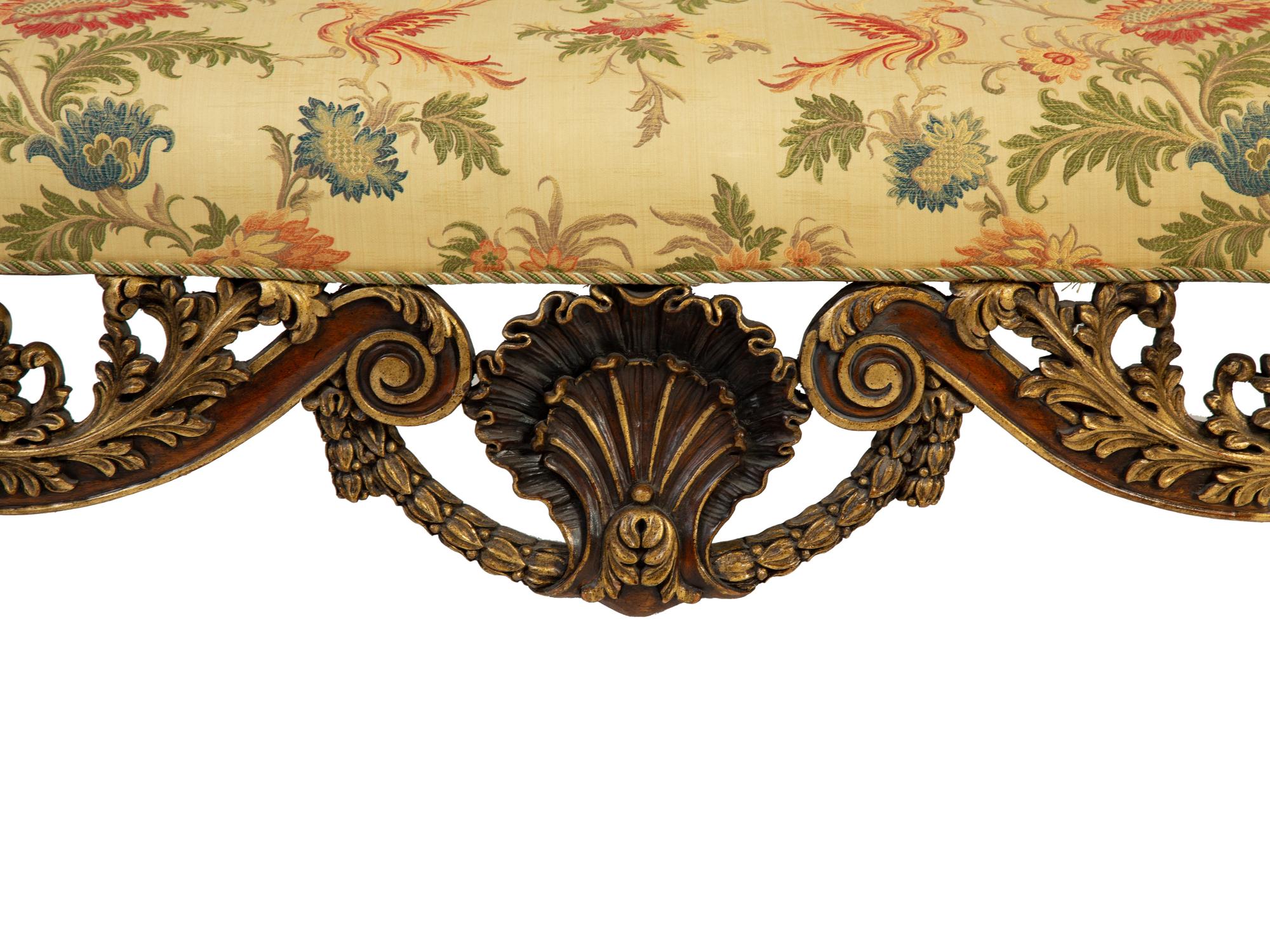 A Portuguese Carved Oak and Parcel Gilt Settee — 20TH CENTURY