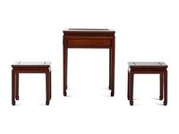 A Chinese Hardwood Inlaid Chess Table with Pair of Stools