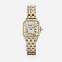 A lady's bicolor stainless steel and gold bracelet watch, Cartier Panthere, Ref. 1120, "Double row"