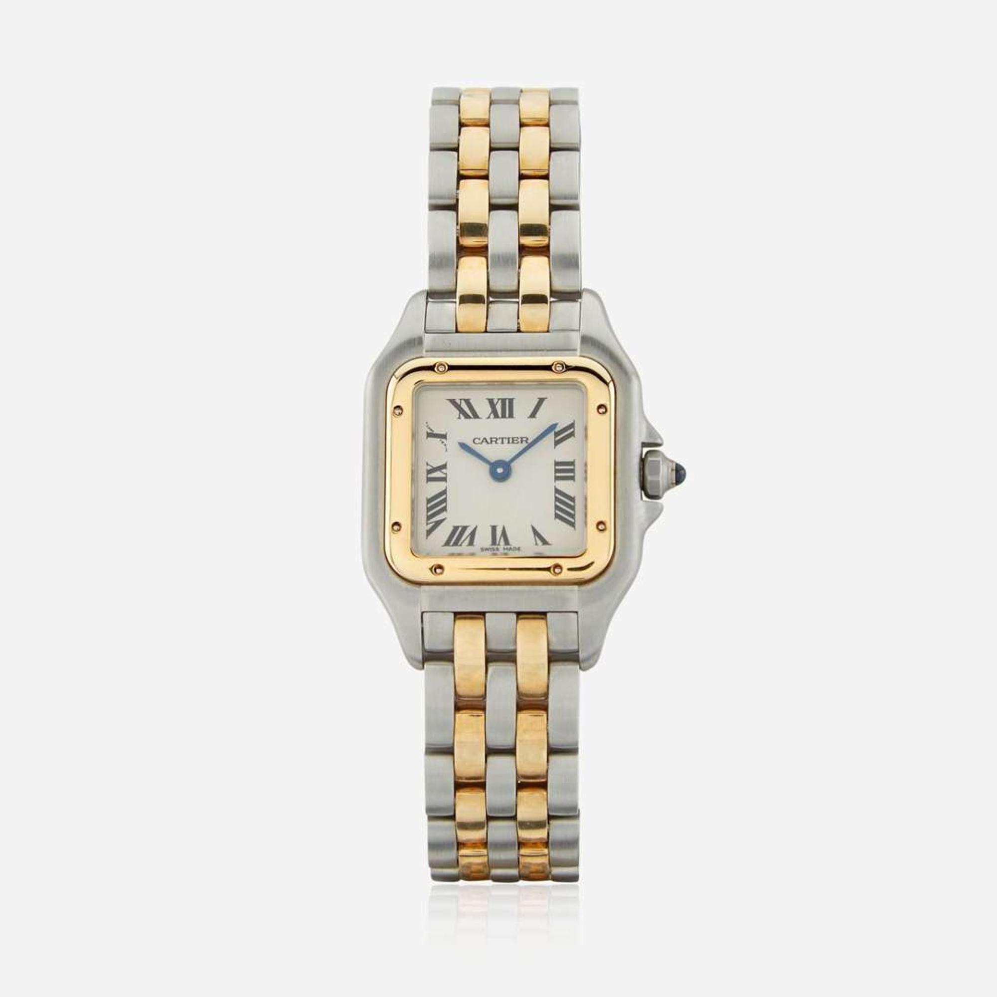 A lady's bicolor stainless steel and gold bracelet watch, Cartier Panthere, Ref. 1120, "Double row"