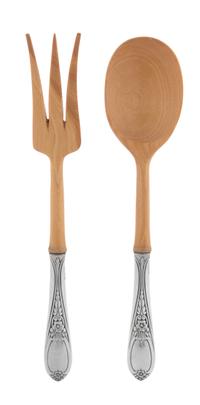 An American Silver Two-Piece Salad Serving Set, Frank M. Whiting Co., North Attleboro, MA, the handles worked with floral motifs.