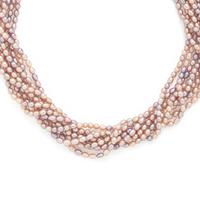 Pink Cultured Pearl, Diamond, and White Gold Torsade Necklace