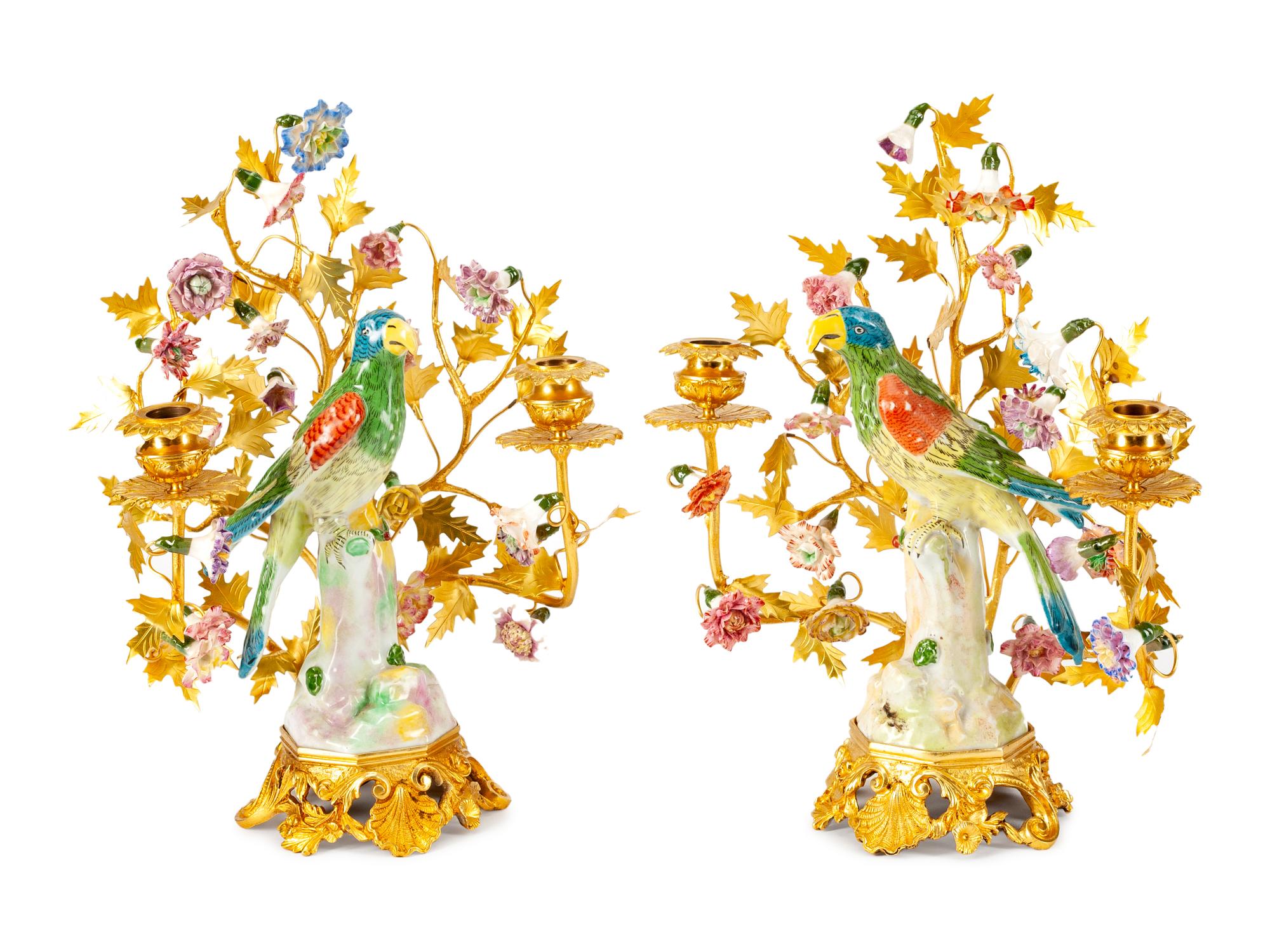 A Pair of Gilt-Bronze-Mounted German Porcelain Candelabra
