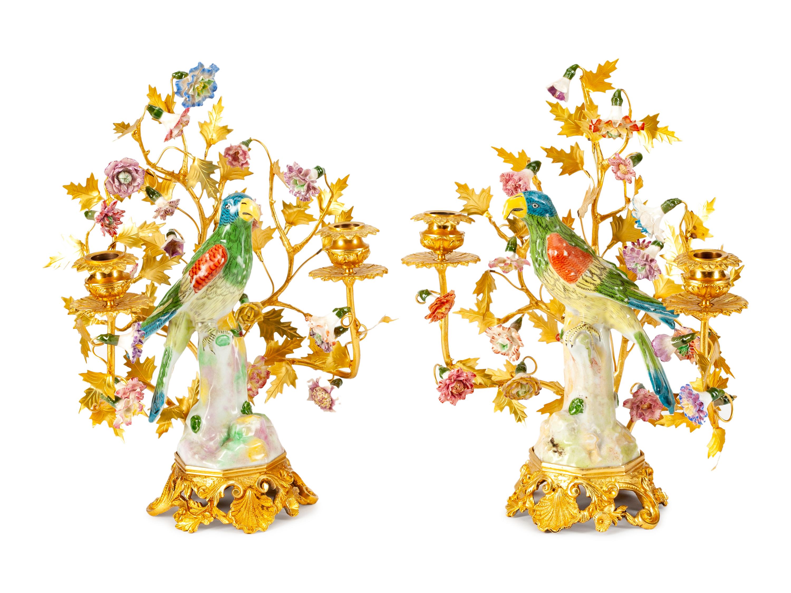 A Pair of Gilt-Bronze-Mounted German Porcelain Candelabra