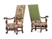 A Pair of William and Mary Style Walnut Armchairs with Flemish Tapestry Upholstery