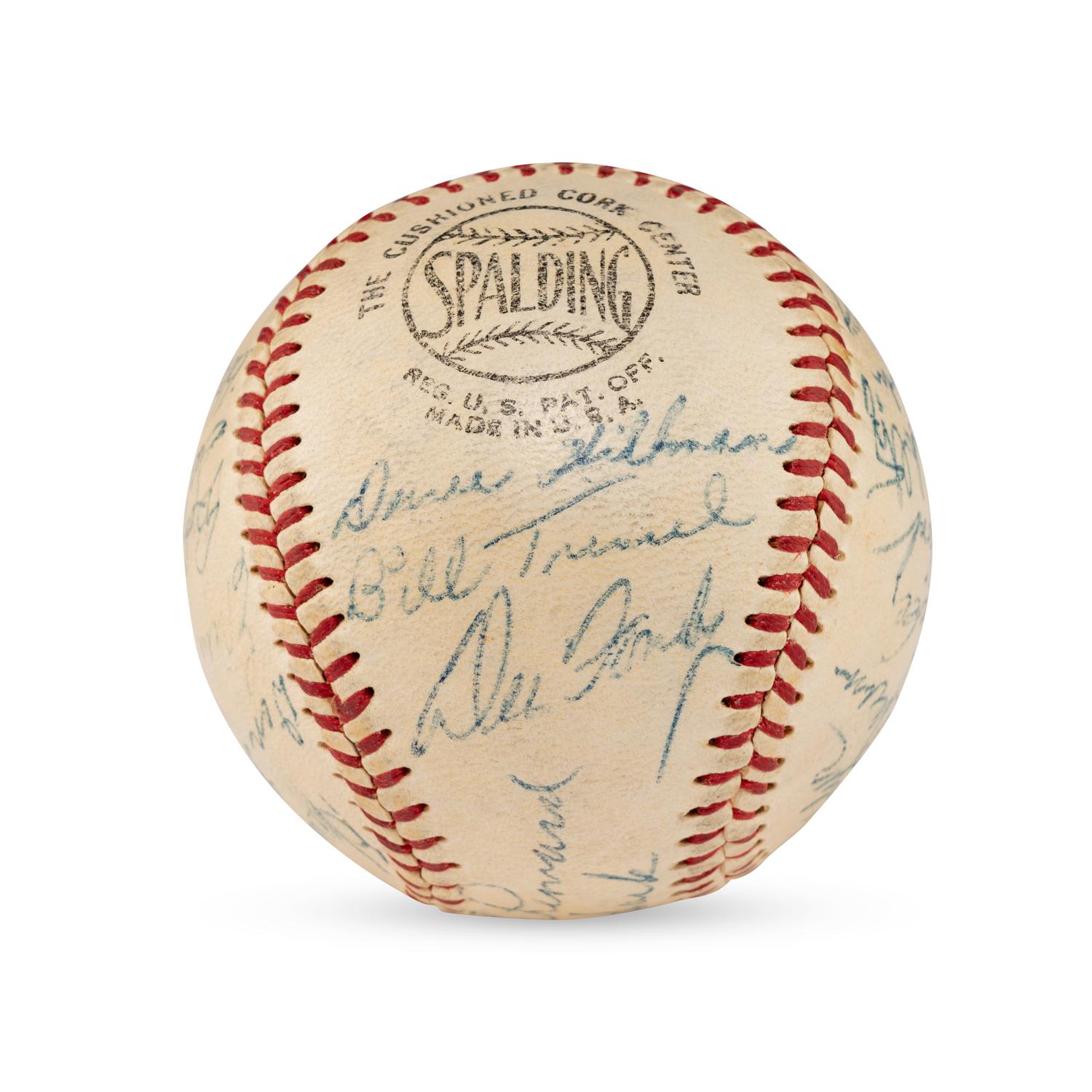A 1955 Chicago Cubs Team Signed Autograph Baseball Including Early Career Ernie Banks Signature