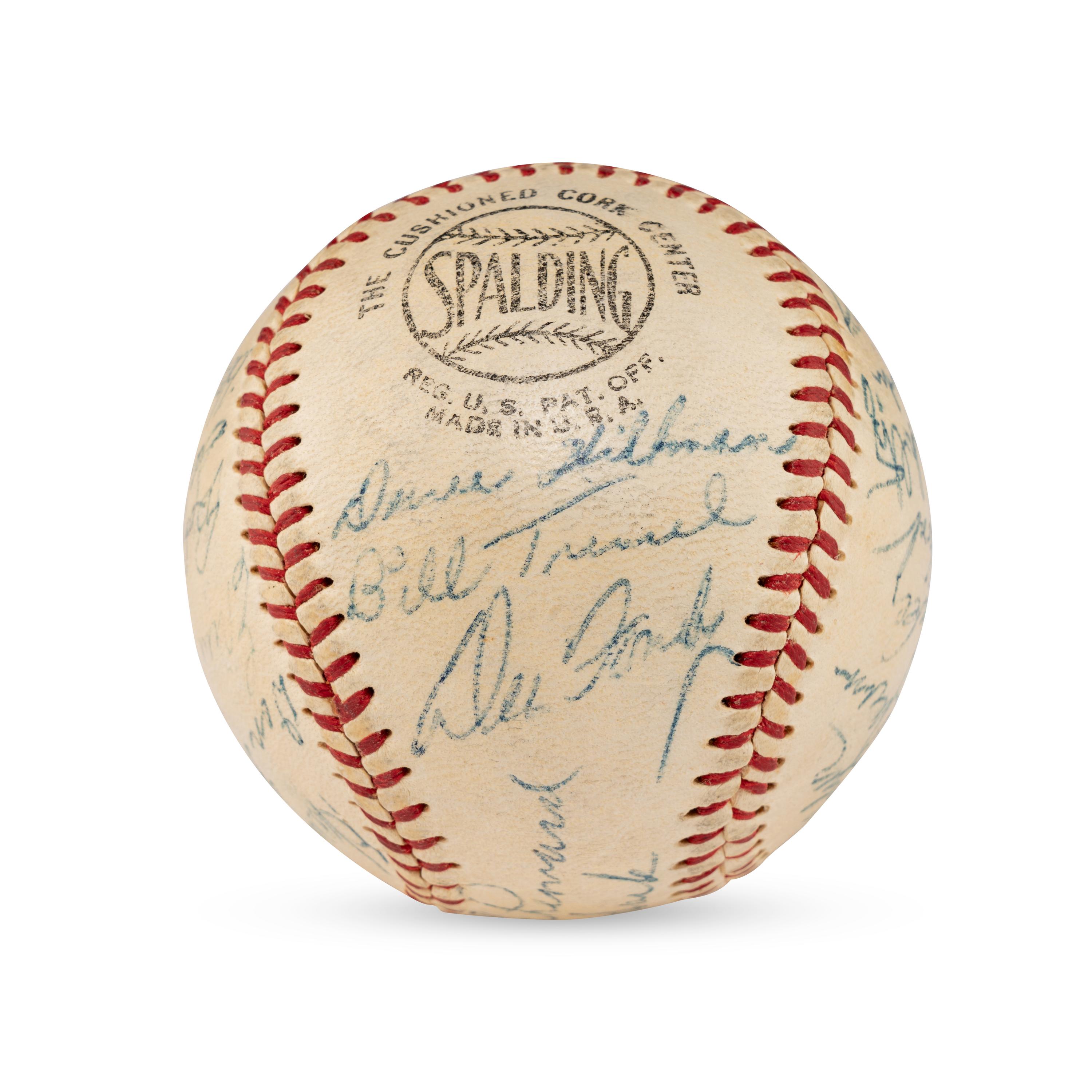 A 1955 Chicago Cubs Team Signed Autograph Baseball Including Early Career Ernie Banks Signature