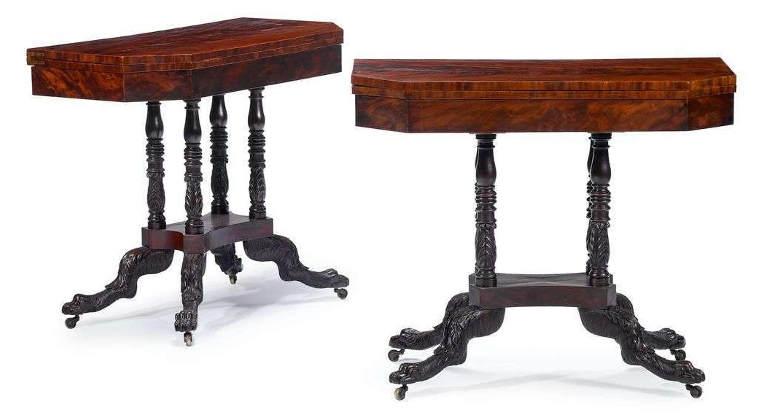 Pair of Classical mahogany folding top games tables new york, early 19th century