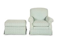 A Pale Blue Upholstered Club Chair with Matching Ottoman