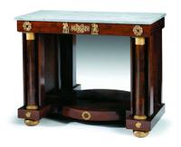 Classical marble top ormolu mounted mahogany pier table attributed to jospeh b. barry & son, philadelphia, pa, 1810-1815