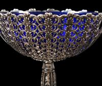 A Victorian Silver Compote with Cobalt Glass Liner