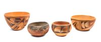 Four Hopi Pottery Bowls Height of largest 4 x 6 3/8 inches