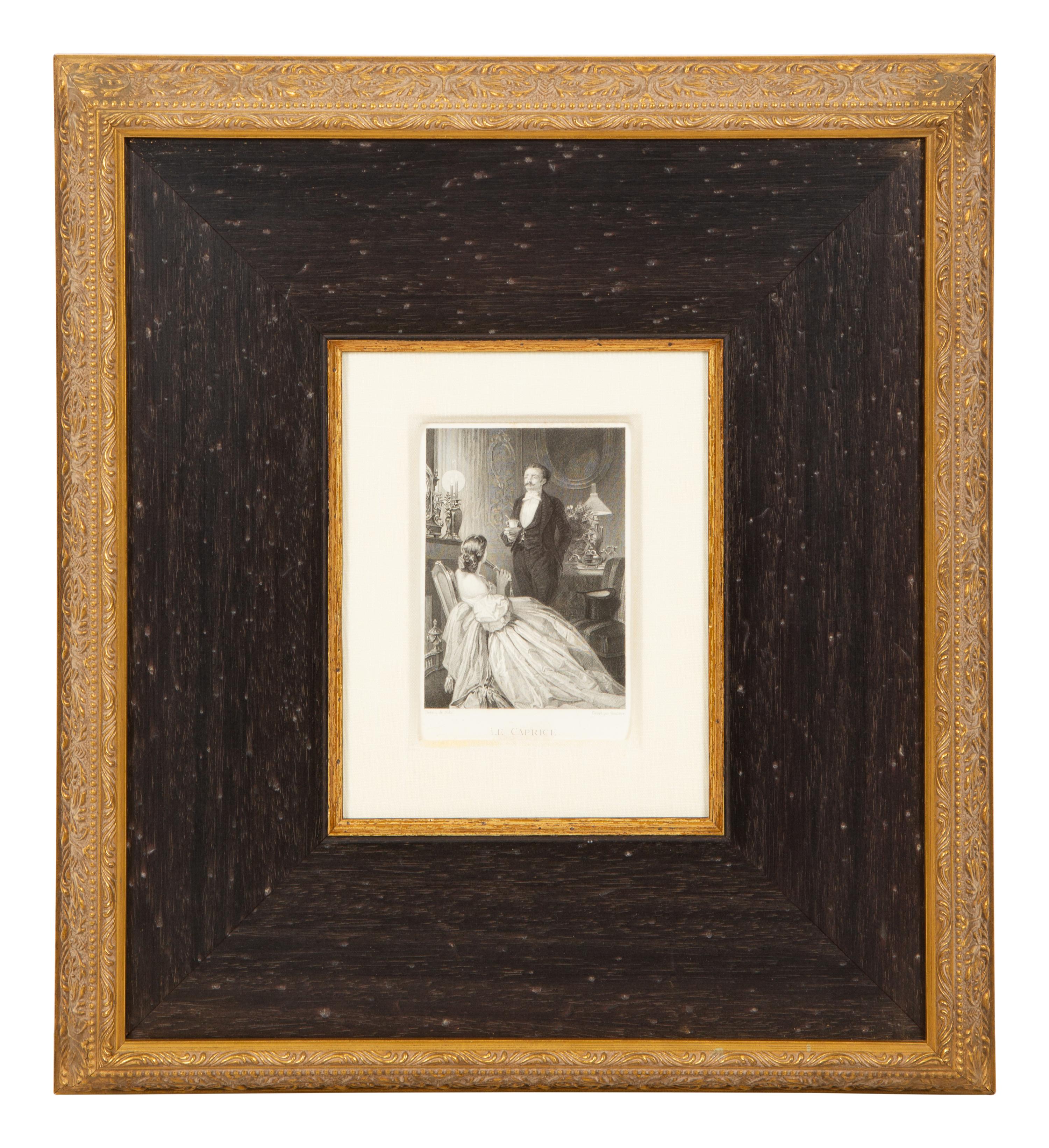 A Set of Four French Engravings of Courting Aristocrats in Ebonized and Giltwood Frames