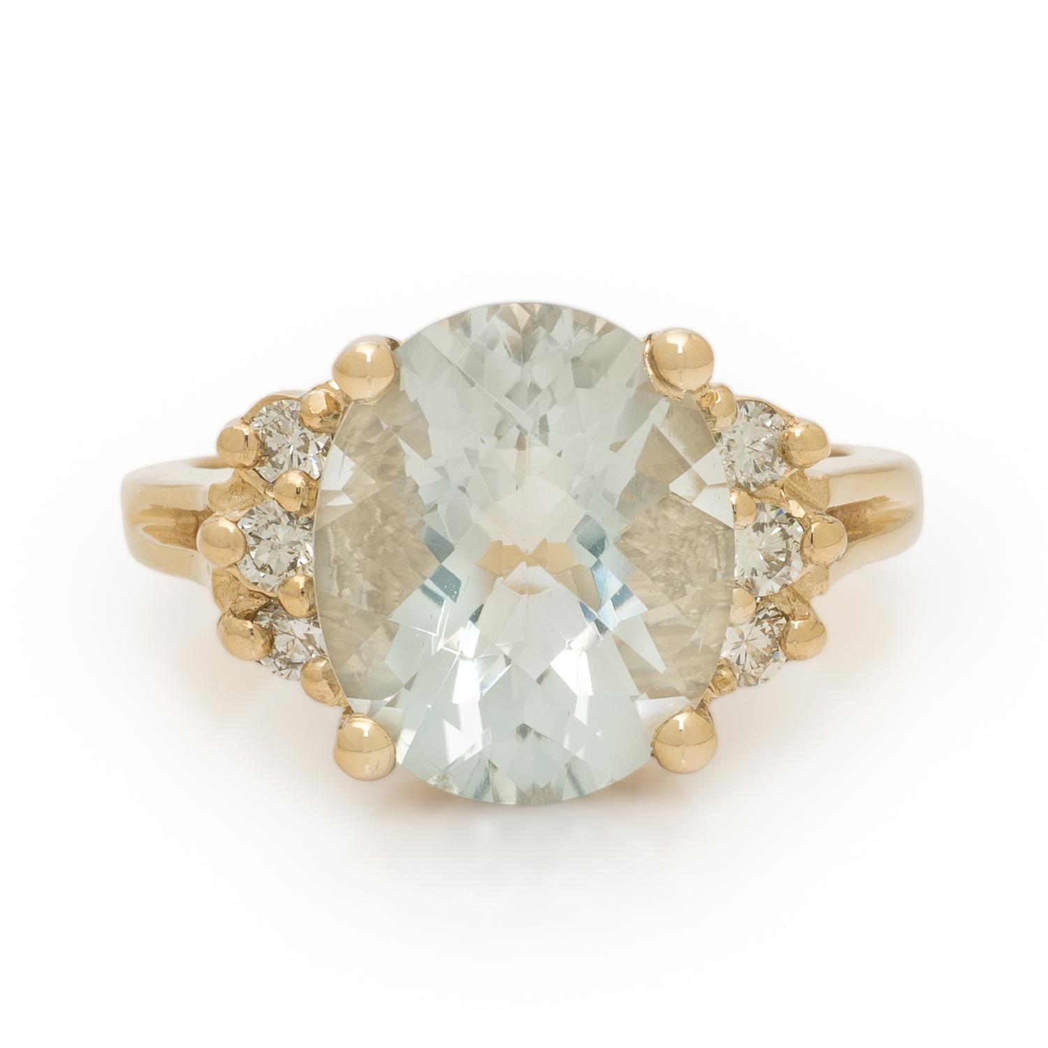 Prasiolite, Diamond, and Yellow Gold Ring