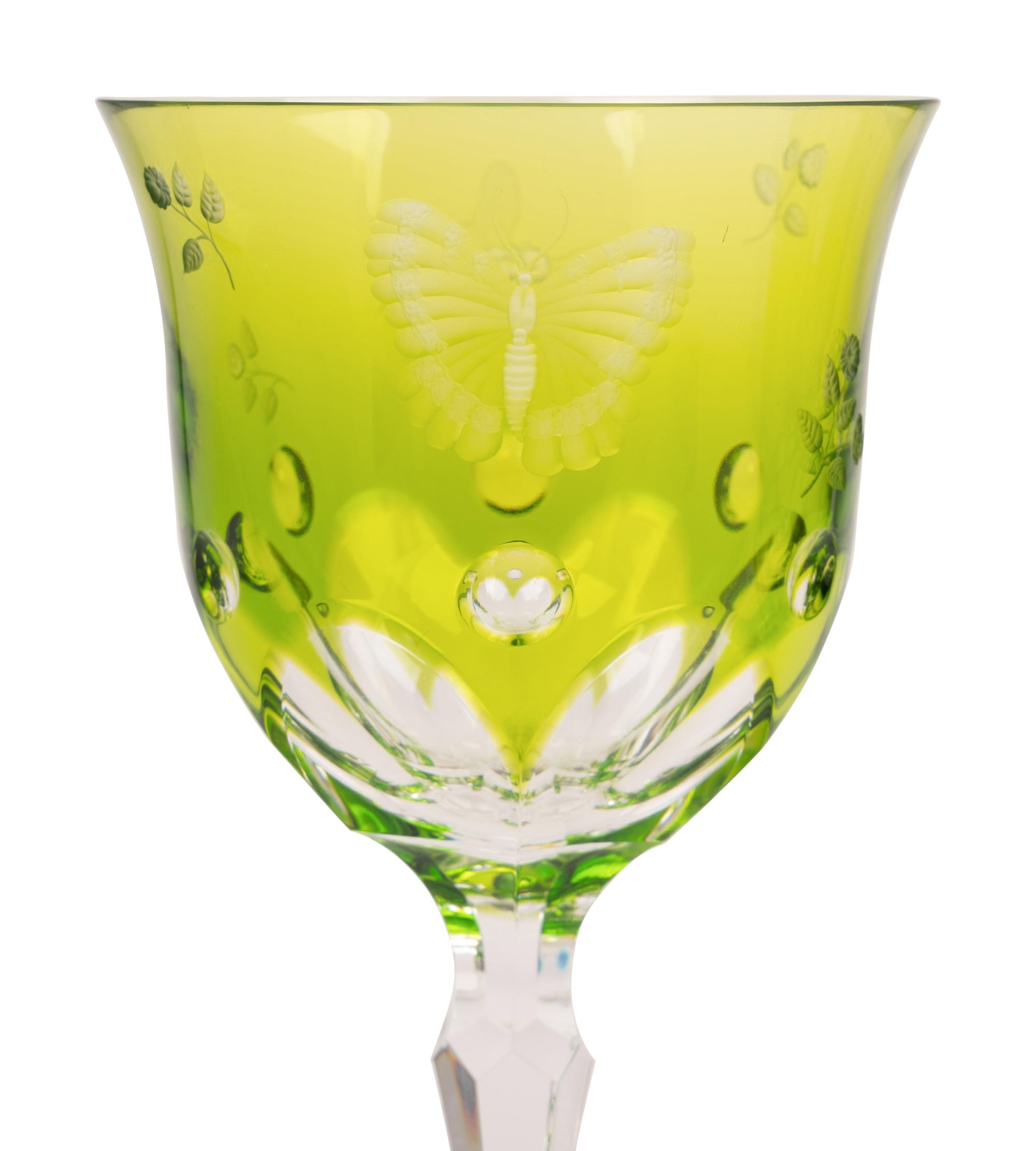 A Varga Cut-to-Clear Green Glass Stemware Service