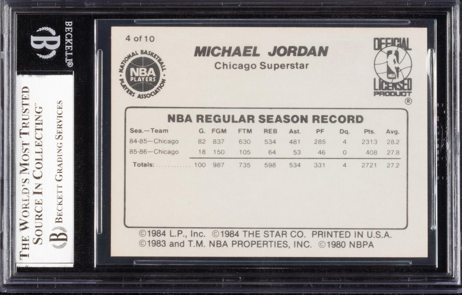 A 1986 Michael Jordan Star Set Pro Stats Card No. 4 (BGS 9 MINT)