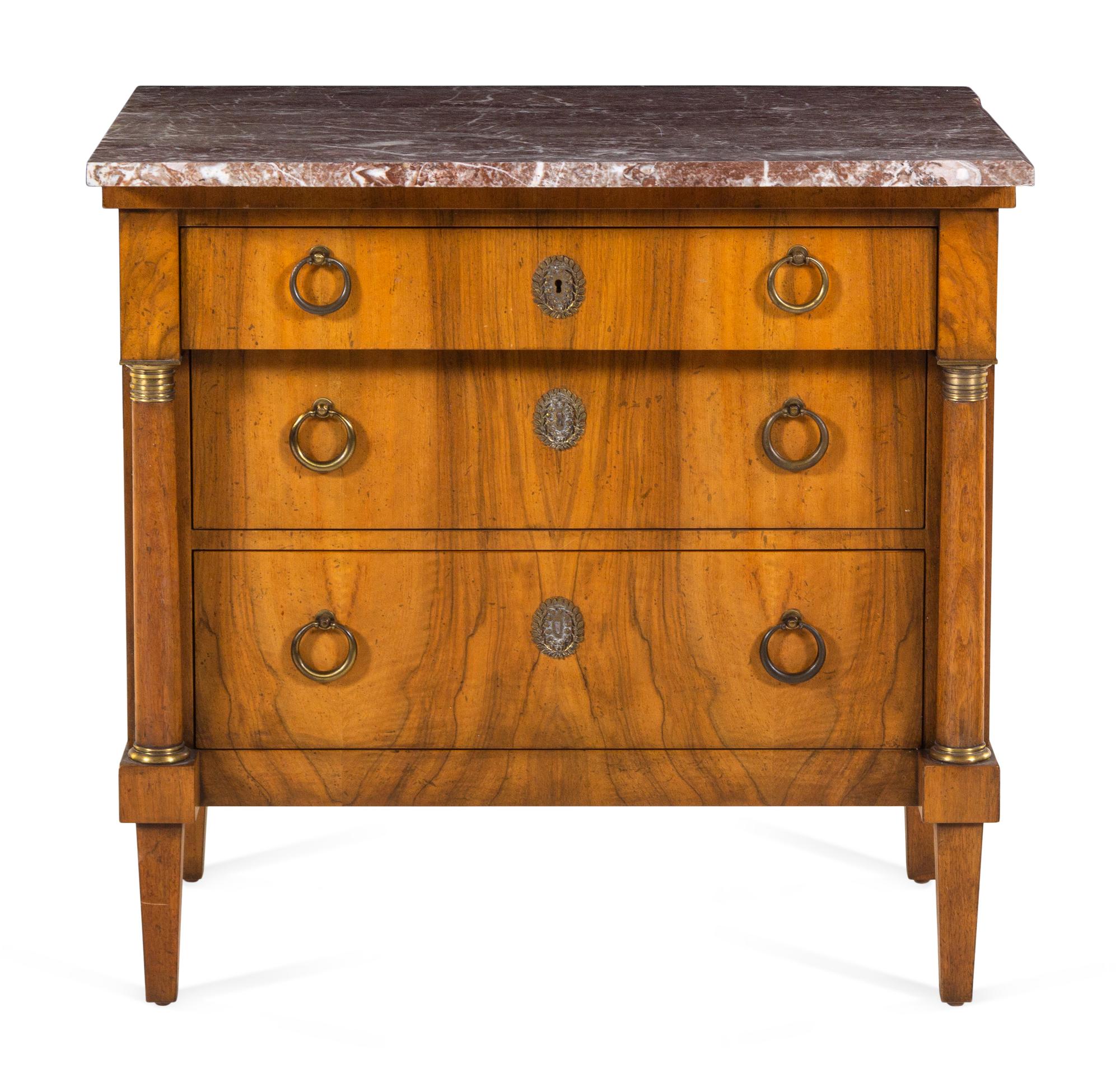 An Austrian Neoclassical Walnut Marble-Top Commode