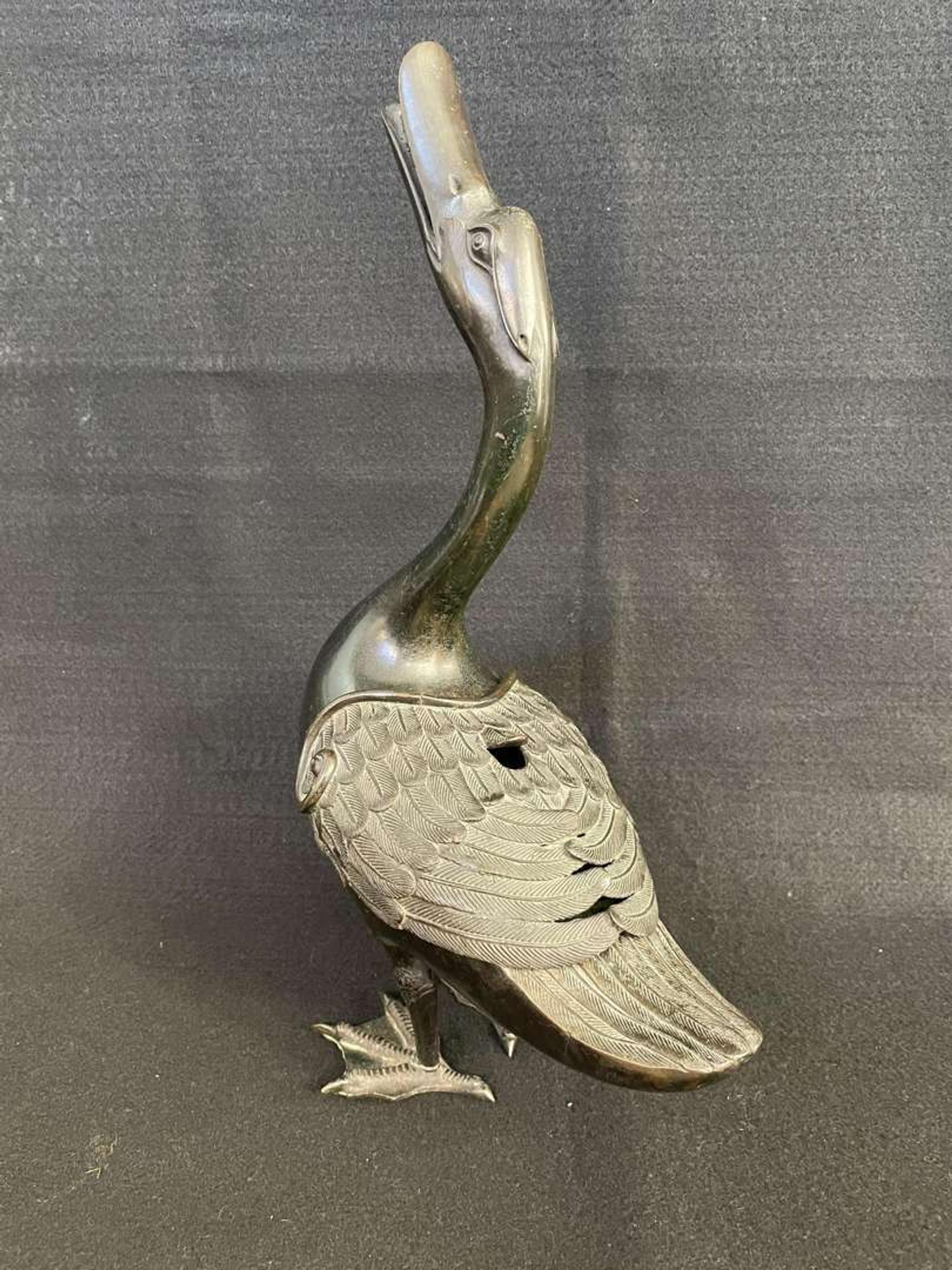 A patinated bronze goose-form incense burner 铜加漆鹅形香炉一件 Late 18th to 19th century ???????????