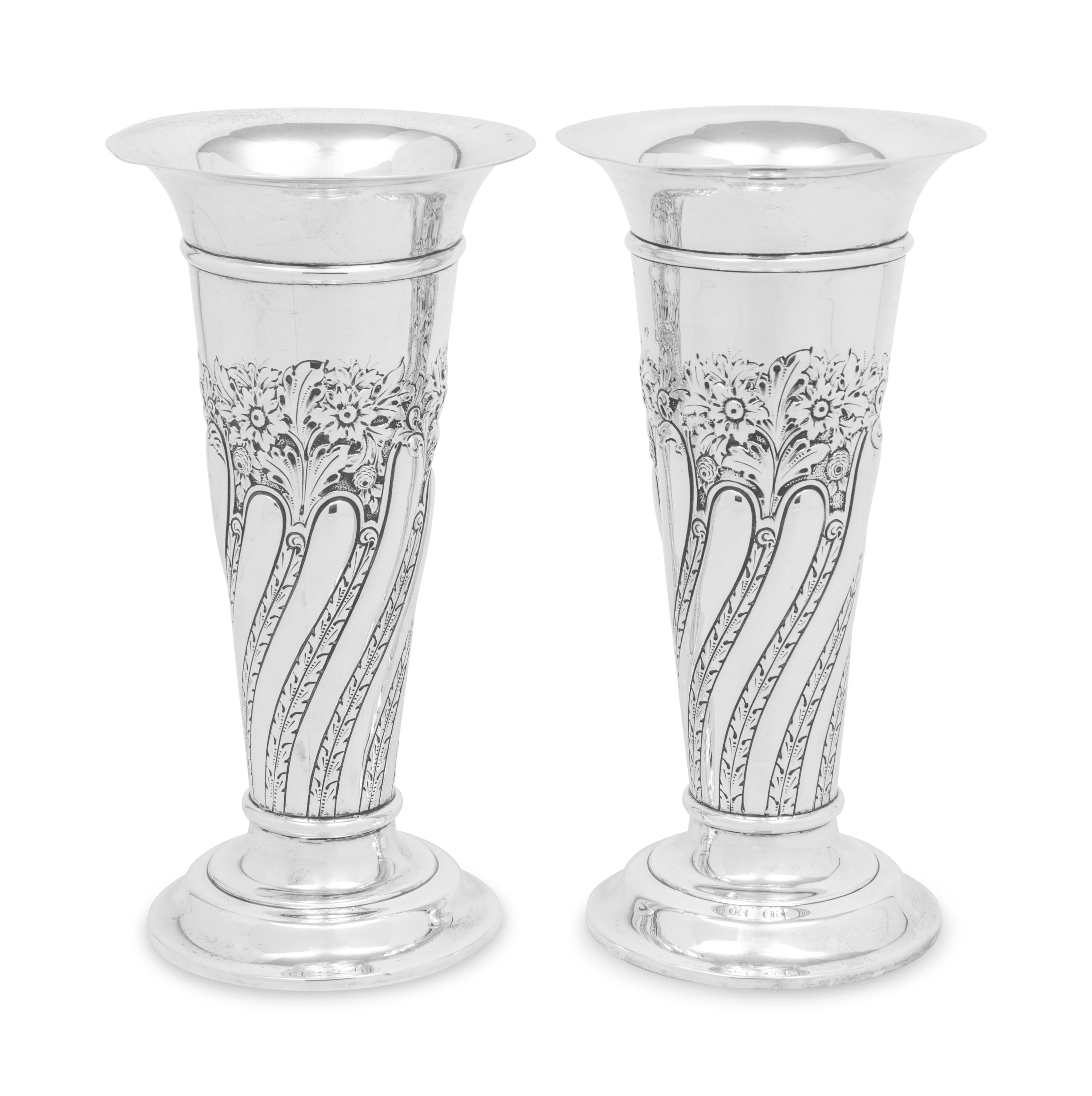 A Pair of English Silver Vases