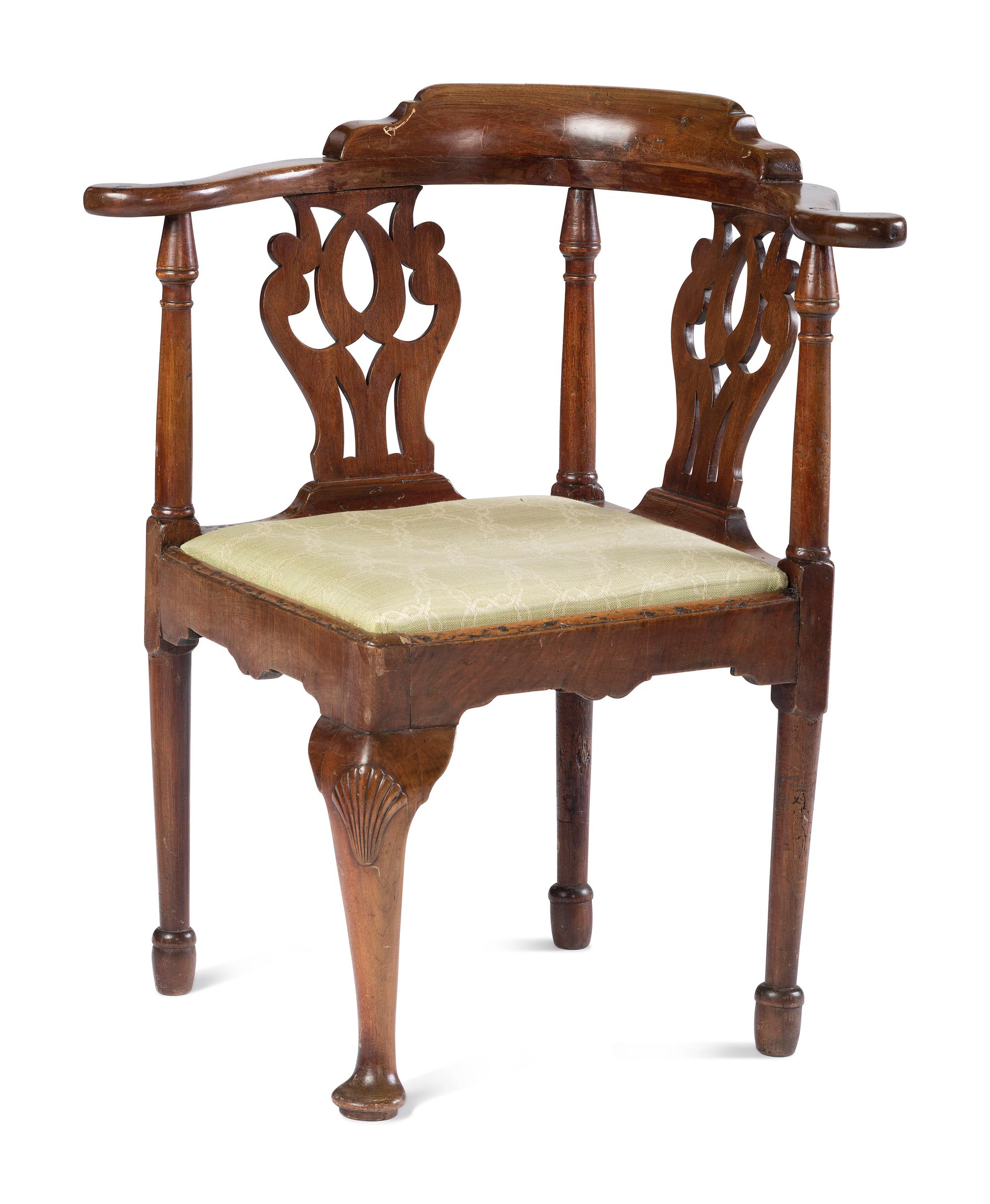 A Queen Anne Shell-Carved Walnut Corner Chair