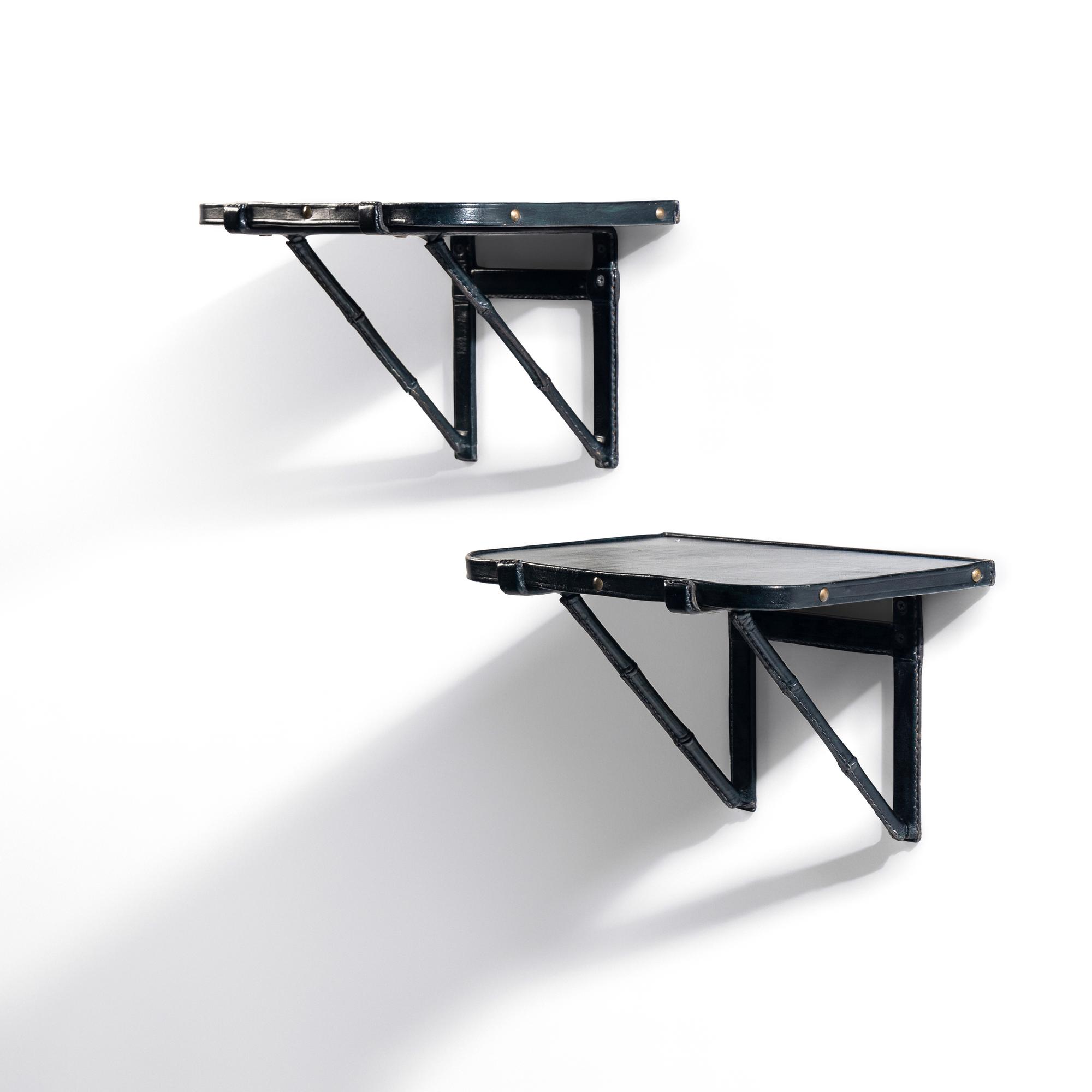 Pair of Leather Shelves, c. 1960 France