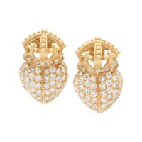 YELLOW GOLD AND DIAMOND CROWNED HEART EARCLIPS