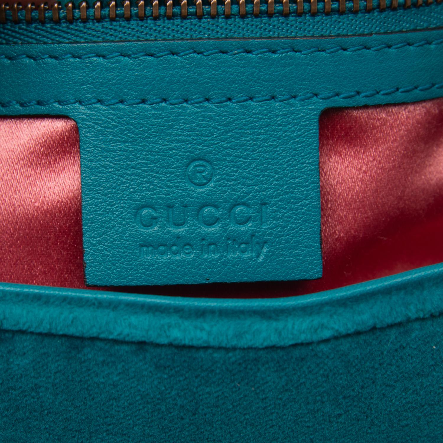 GUCCI, TEAL VELVET MARMONT BAG