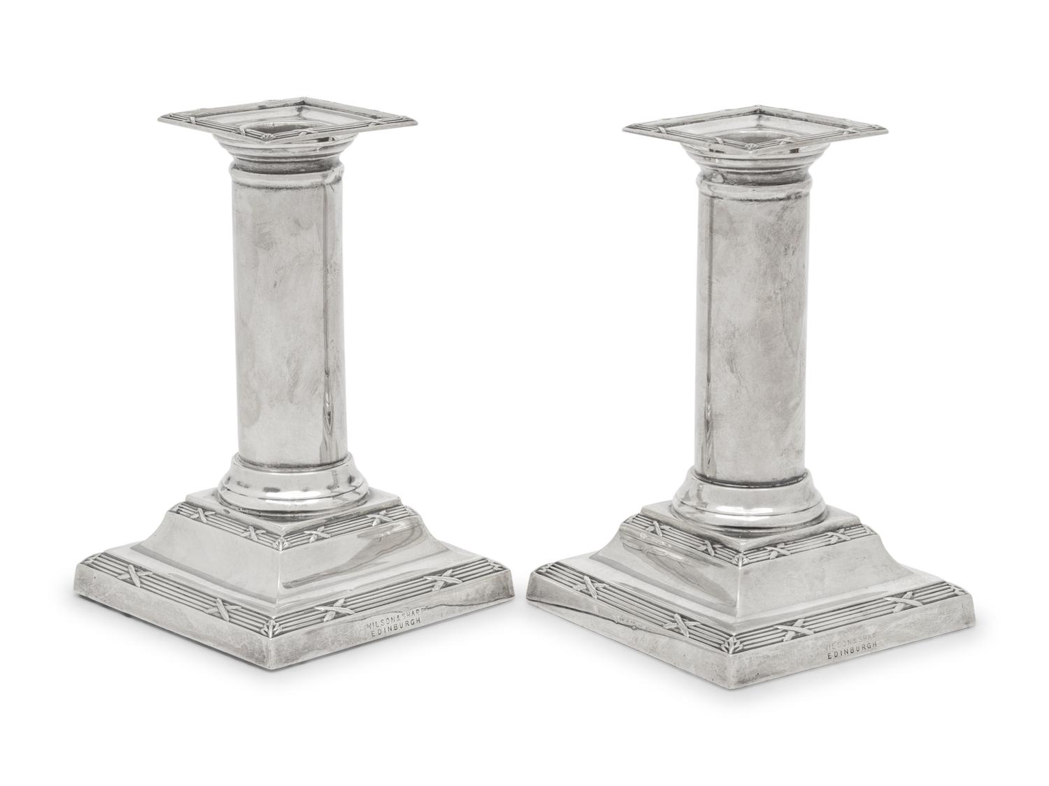 A Pair of English Silver Small Candlesticks