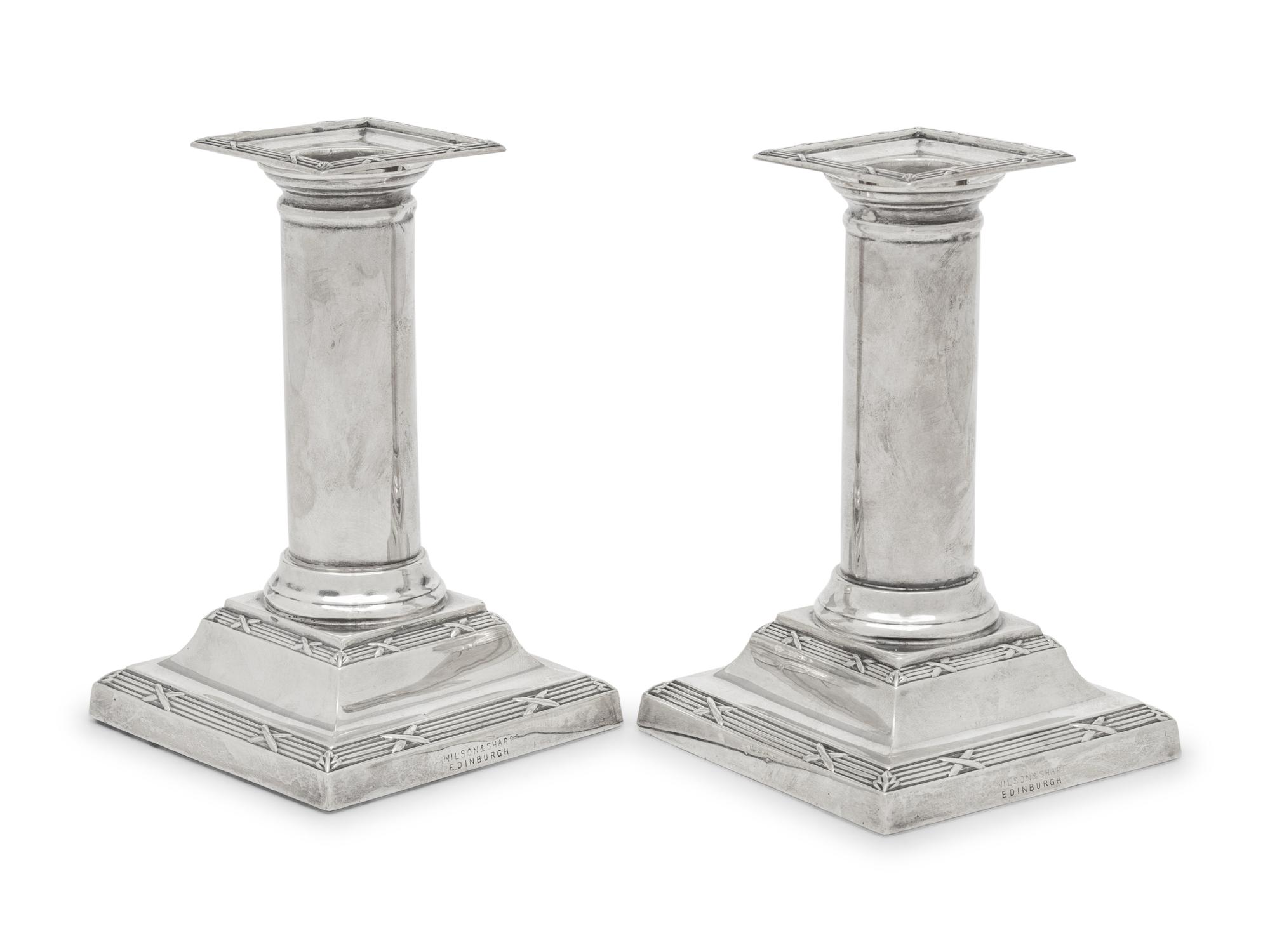 A Pair of English Silver Small Candlesticks