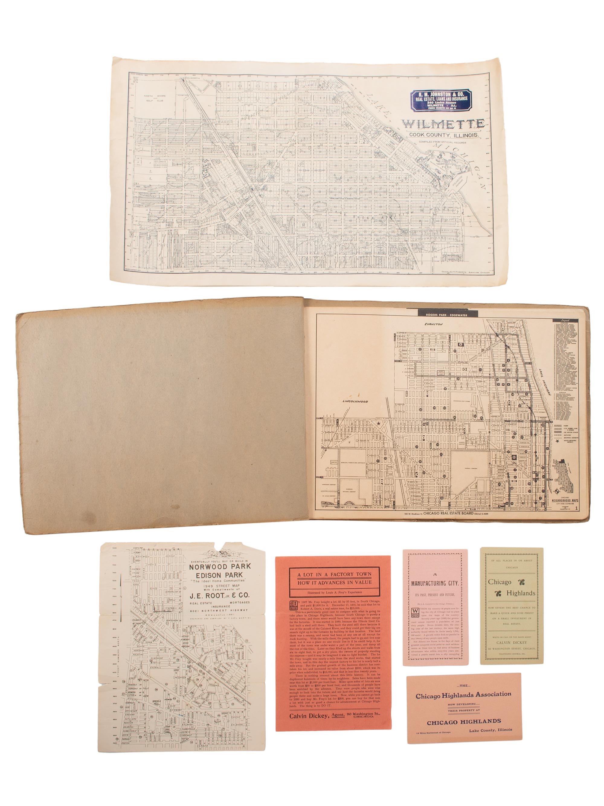 [MAPS & ATLASES -- CHICAGO]. A large group of maps, blueprints, and bonds of Chicago real estate and land development, comprising: