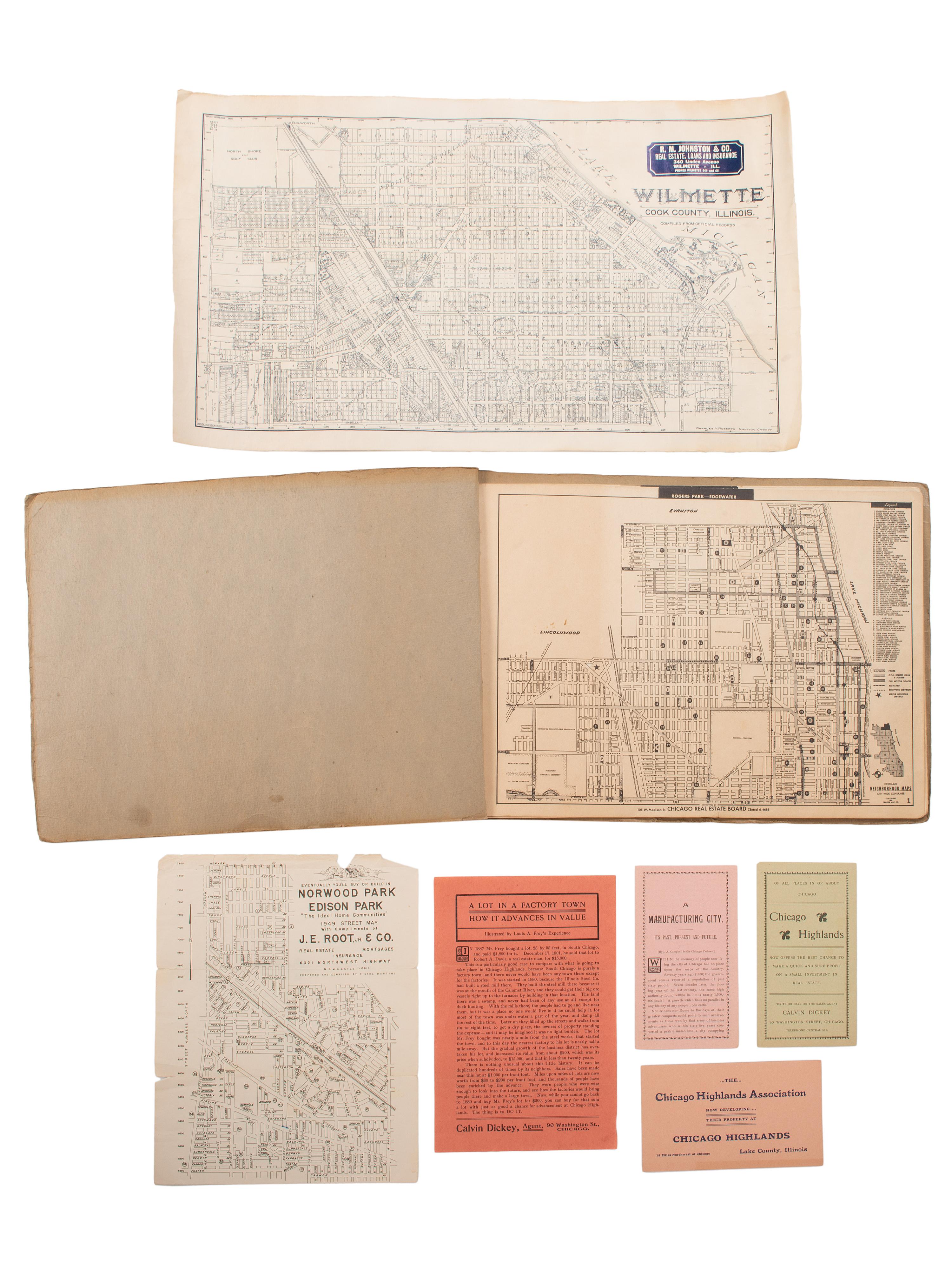 [MAPS & ATLASES -- CHICAGO]. A large group of maps, blueprints, and bonds of Chicago real estate and land development, comprising:
