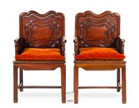 A Pair of Chinese Hardwood Armchairs Height 41 1/2 inches.
